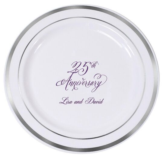 Elegant 25th Anniversary Premium Banded Plastic Plates
